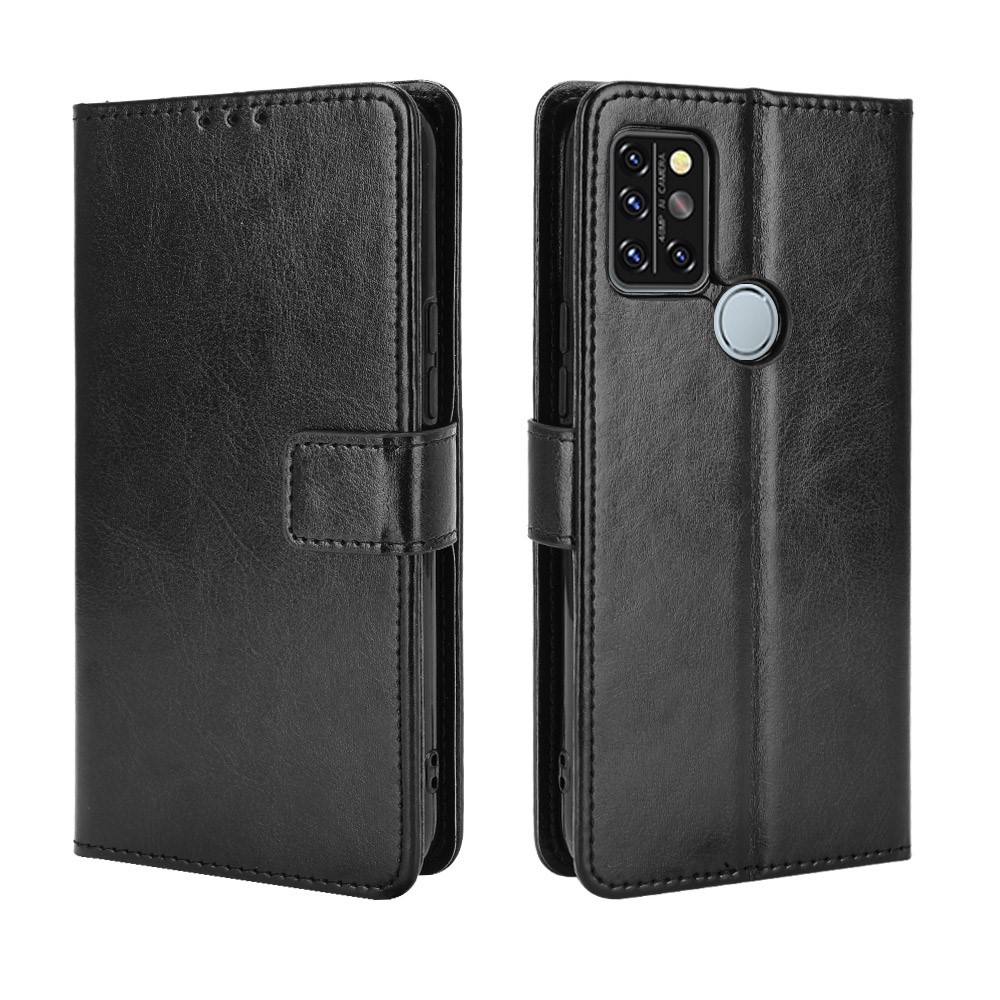 Wallet Stand Phone Cover for Umidigi A9 Pro Crazy Horse Texture Leather Shell - Black-1