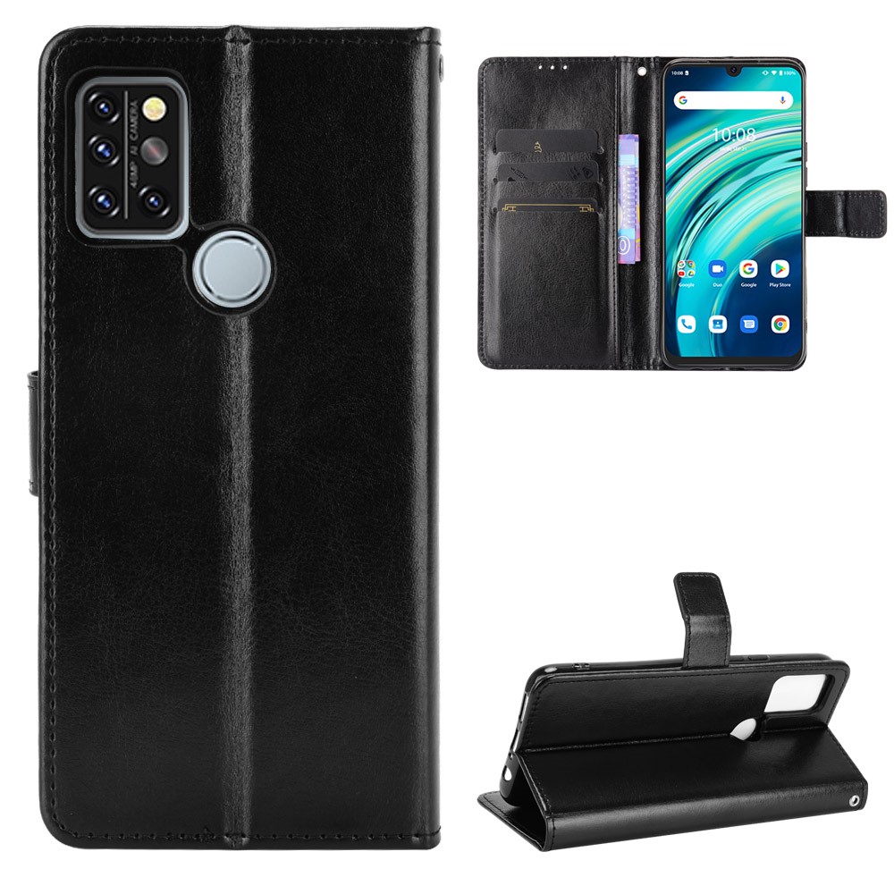 Wallet Stand Phone Cover for Umidigi A9 Pro Crazy Horse Texture Leather Shell - Black-2