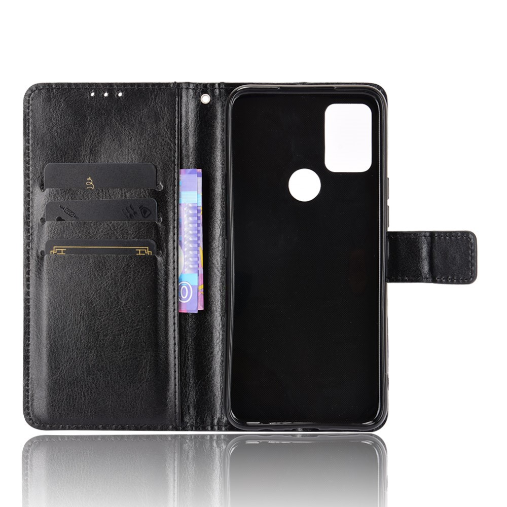 Wallet Stand Phone Cover for Umidigi A9 Pro Crazy Horse Texture Leather Shell - Black-4