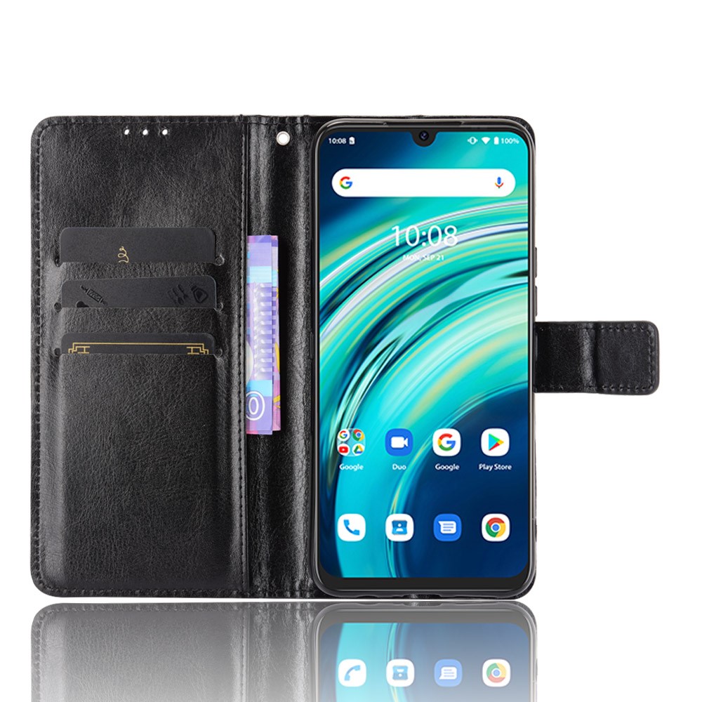 Wallet Stand Phone Cover for Umidigi A9 Pro Crazy Horse Texture Leather Shell - Black-5