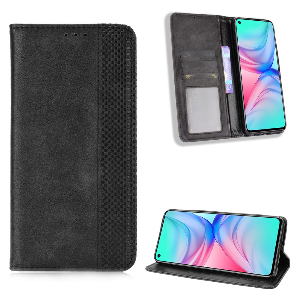 Magnetic Retro Style Wallet Stand Phone Protective Case Cover for Infinix Hot 10/X682 - Black-1