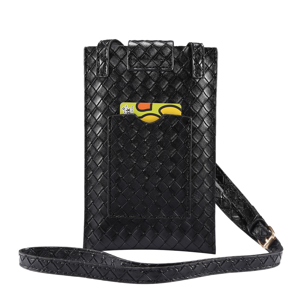 Woven Design Leather Pouch Case with Detachable Shoulder Strap, Size: 185x120mm - Black-1