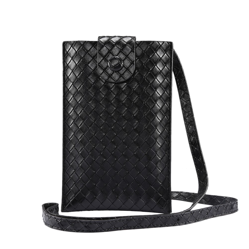 Woven Design Leather Pouch Case with Detachable Shoulder Strap, Size: 185x120mm - Black-3