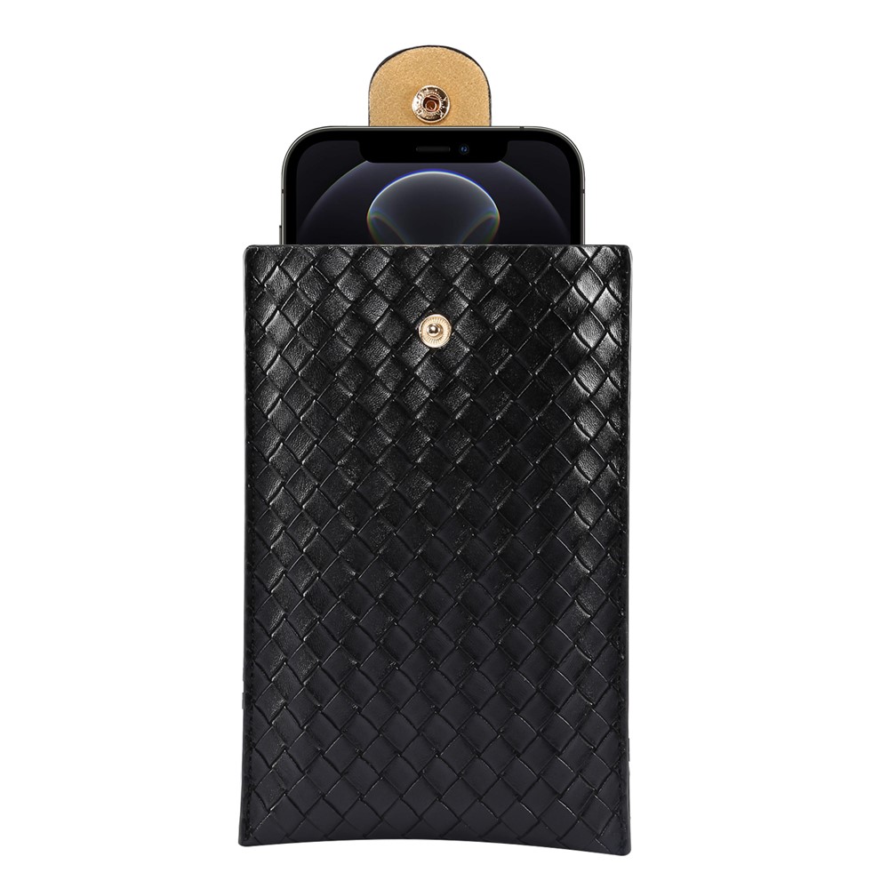 Woven Design Leather Pouch Case with Detachable Shoulder Strap, Size: 185x120mm - Black-4