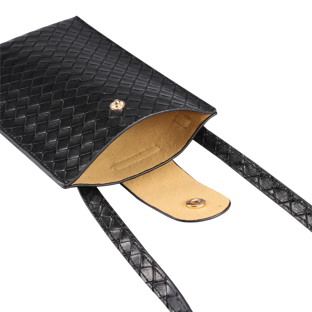 Woven Design Leather Pouch Case with Detachable Shoulder Strap, Size: 185x120mm - Black-6