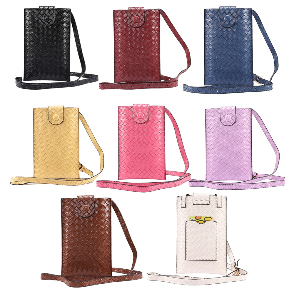 Woven Design Leather Pouch Case with Detachable Shoulder Strap, Size: 185x120mm - Black-7