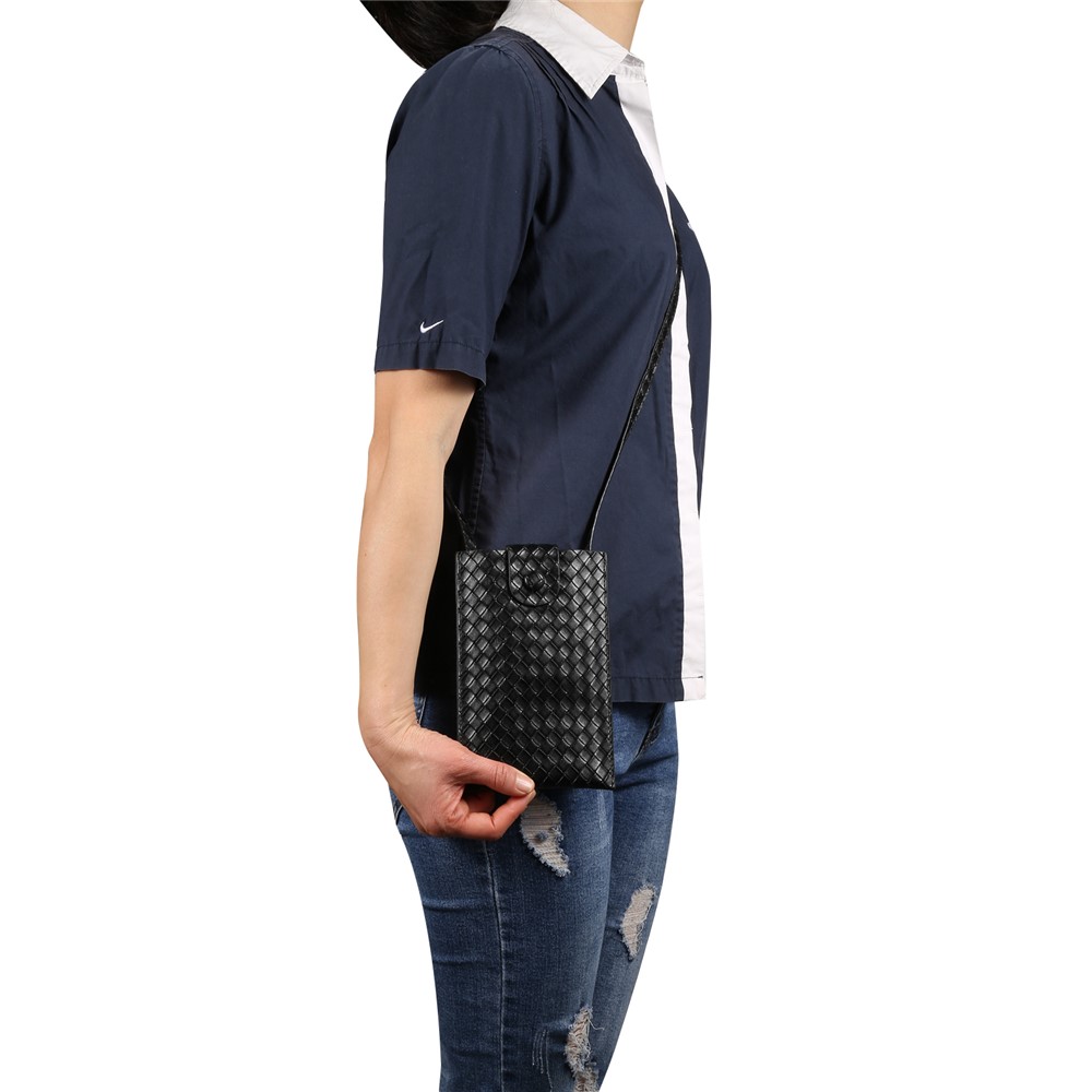 Woven Design Leather Pouch Case with Detachable Shoulder Strap, Size: 185x120mm - Black-8