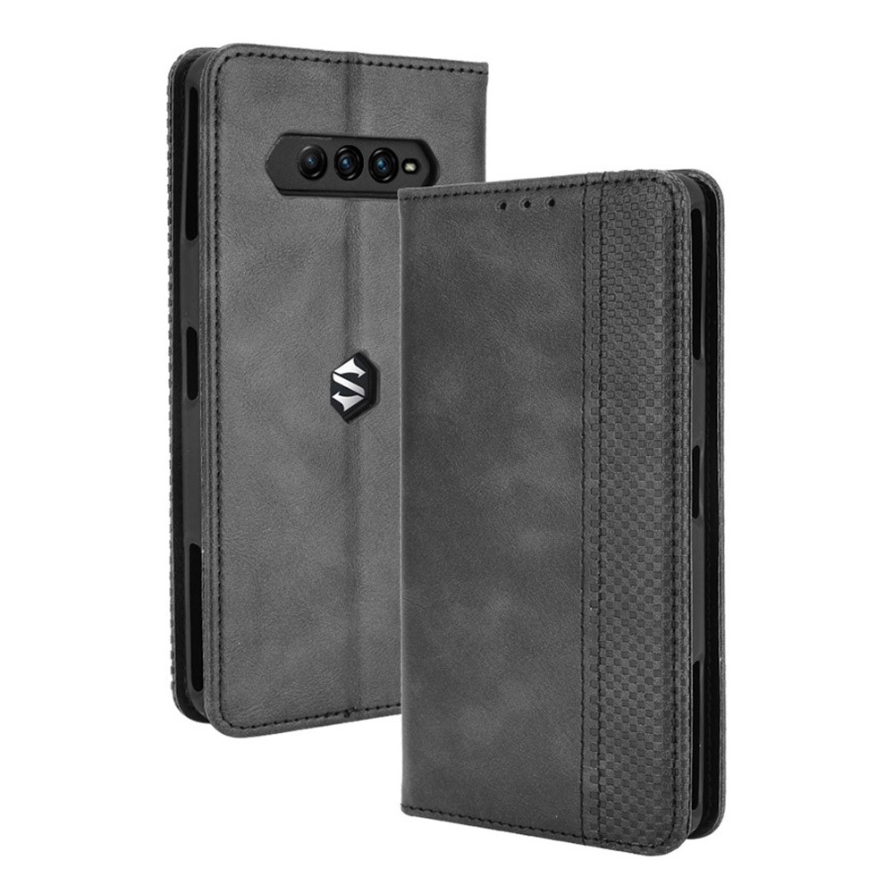 Magnetic Closure Vintage Style Phone Case Wallet Stand Leather Cover for Xiaomi Black Shark 4 Pro / Black Shark 4 - Black-1