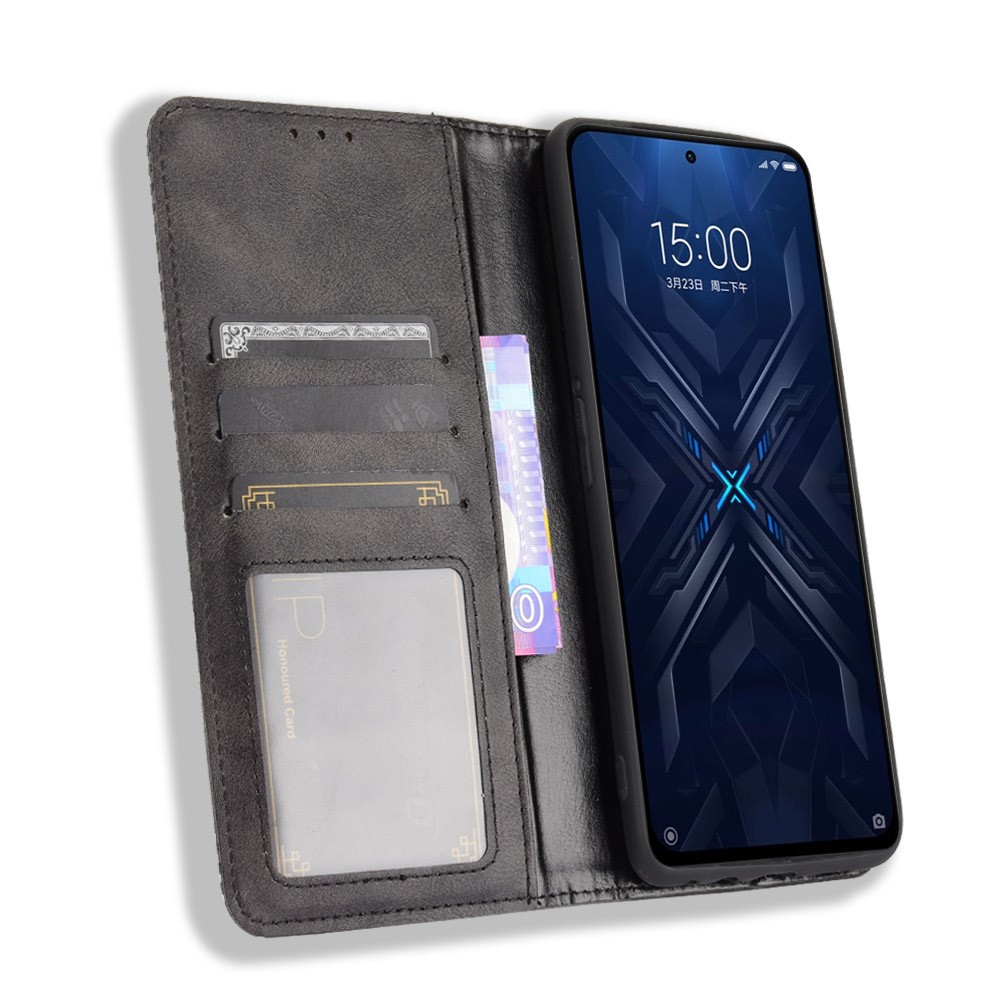 Magnetic Closure Vintage Style Phone Case Wallet Stand Leather Cover for Xiaomi Black Shark 4 Pro / Black Shark 4 - Black-5