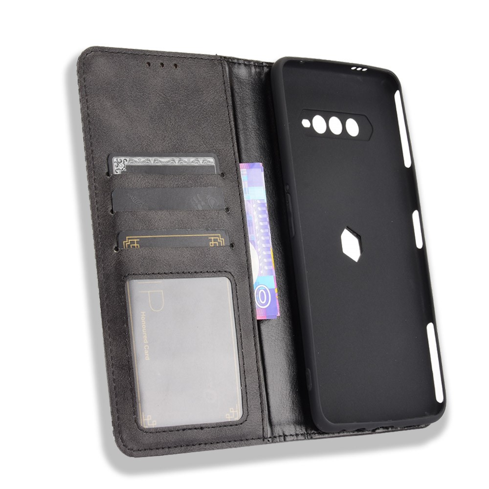 Magnetic Closure Vintage Style Phone Case Wallet Stand Leather Cover for Xiaomi Black Shark 4 Pro / Black Shark 4 - Black-6