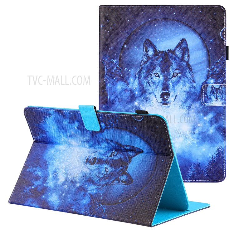 For 10-inch Tablets Universal Patterned Leather Case Wallet Stand Protection Cover, Size: 274x188x23mm - Moon Wolf-1