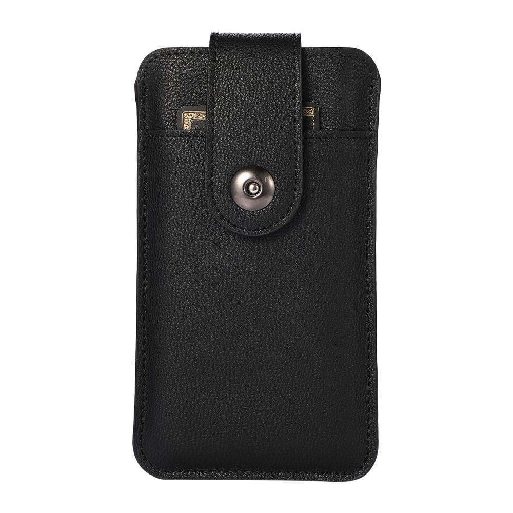 PU Leather Mobile Phone Case Bag Card Holder with Button, Inner Size 16.2x9.2 cm - Black-2
