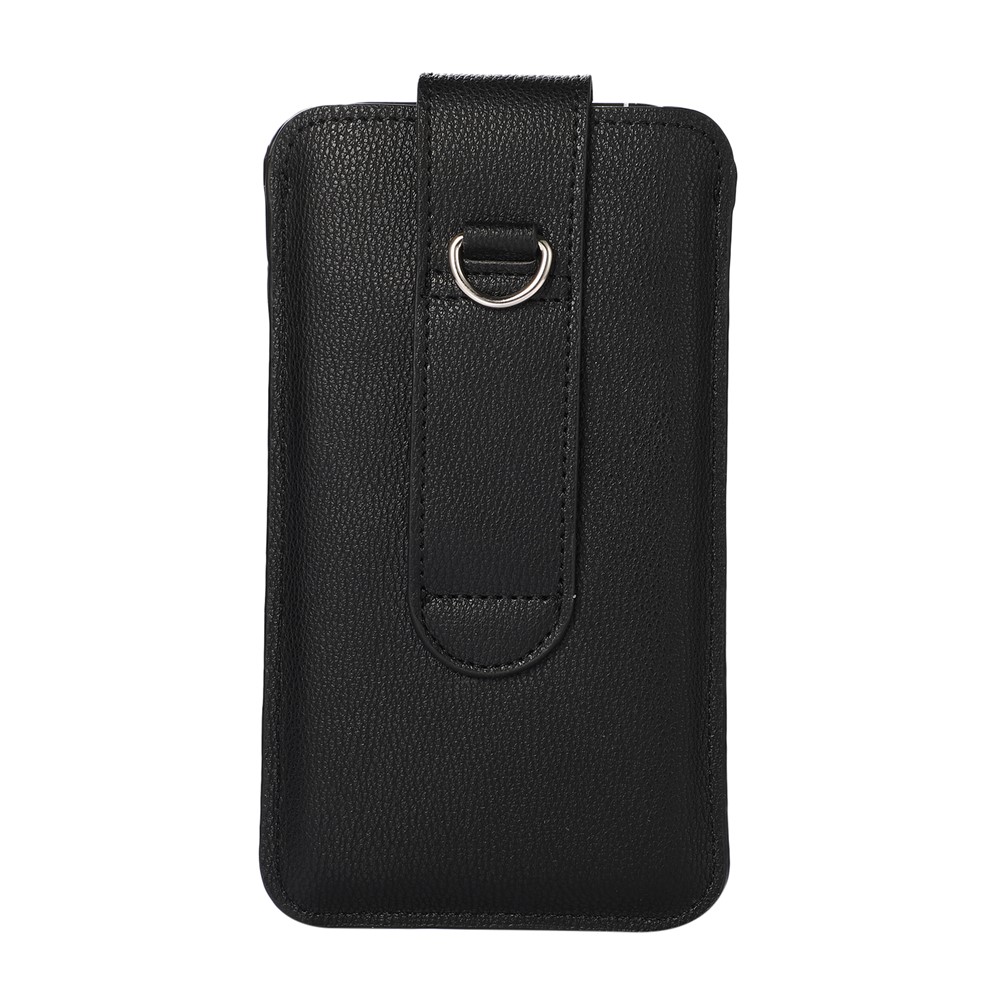 PU Leather Mobile Phone Case Bag Card Holder with Button, Inner Size 16.2x9.2 cm - Black-3