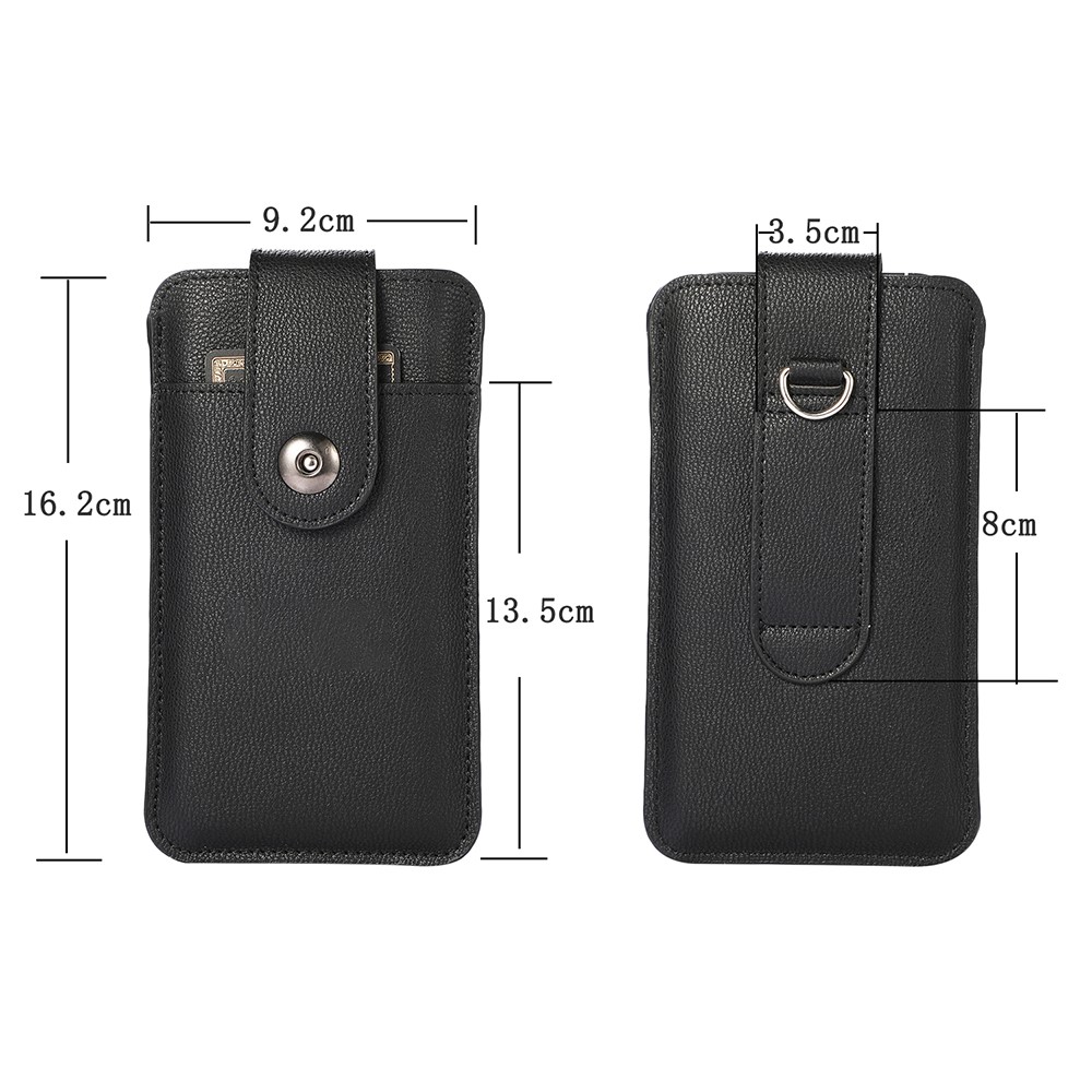 PU Leather Mobile Phone Case Bag Card Holder with Button, Inner Size 16.2x9.2 cm - Black-4