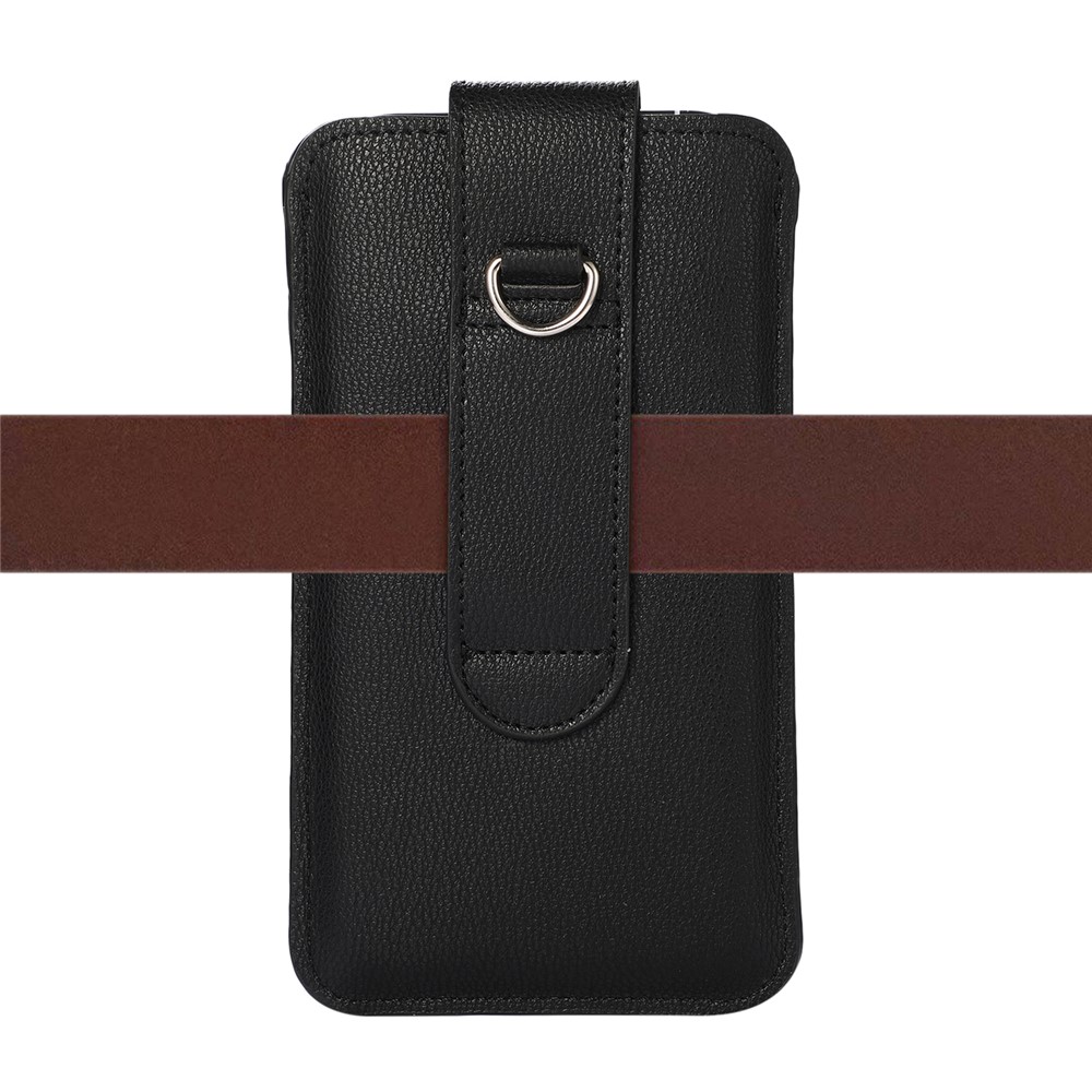 PU Leather Mobile Phone Case Bag Card Holder with Button, Inner Size 16.2x9.2 cm - Black-5