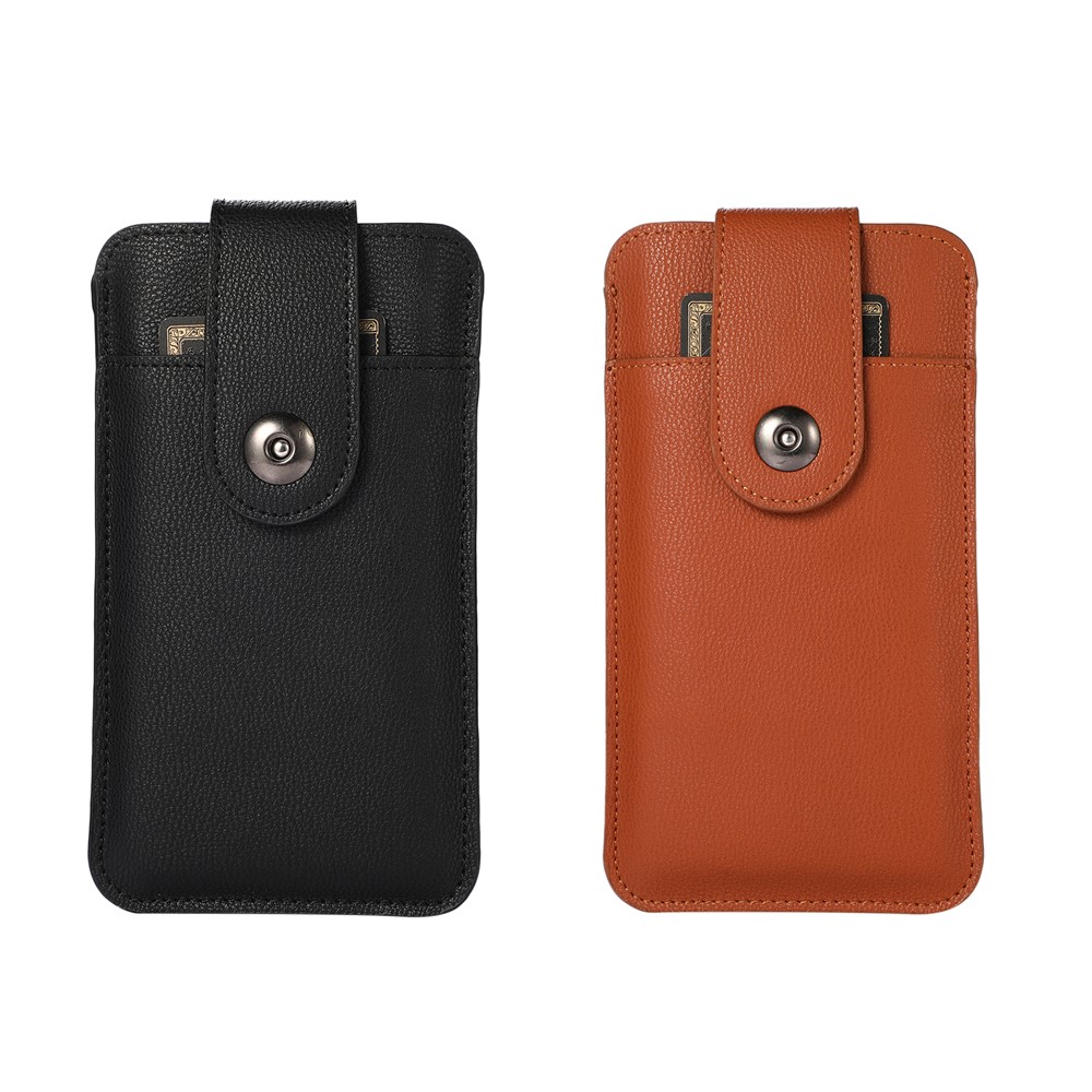PU Leather Mobile Phone Case Bag Card Holder with Button, Inner Size 16.2x9.2 cm - Black-9
