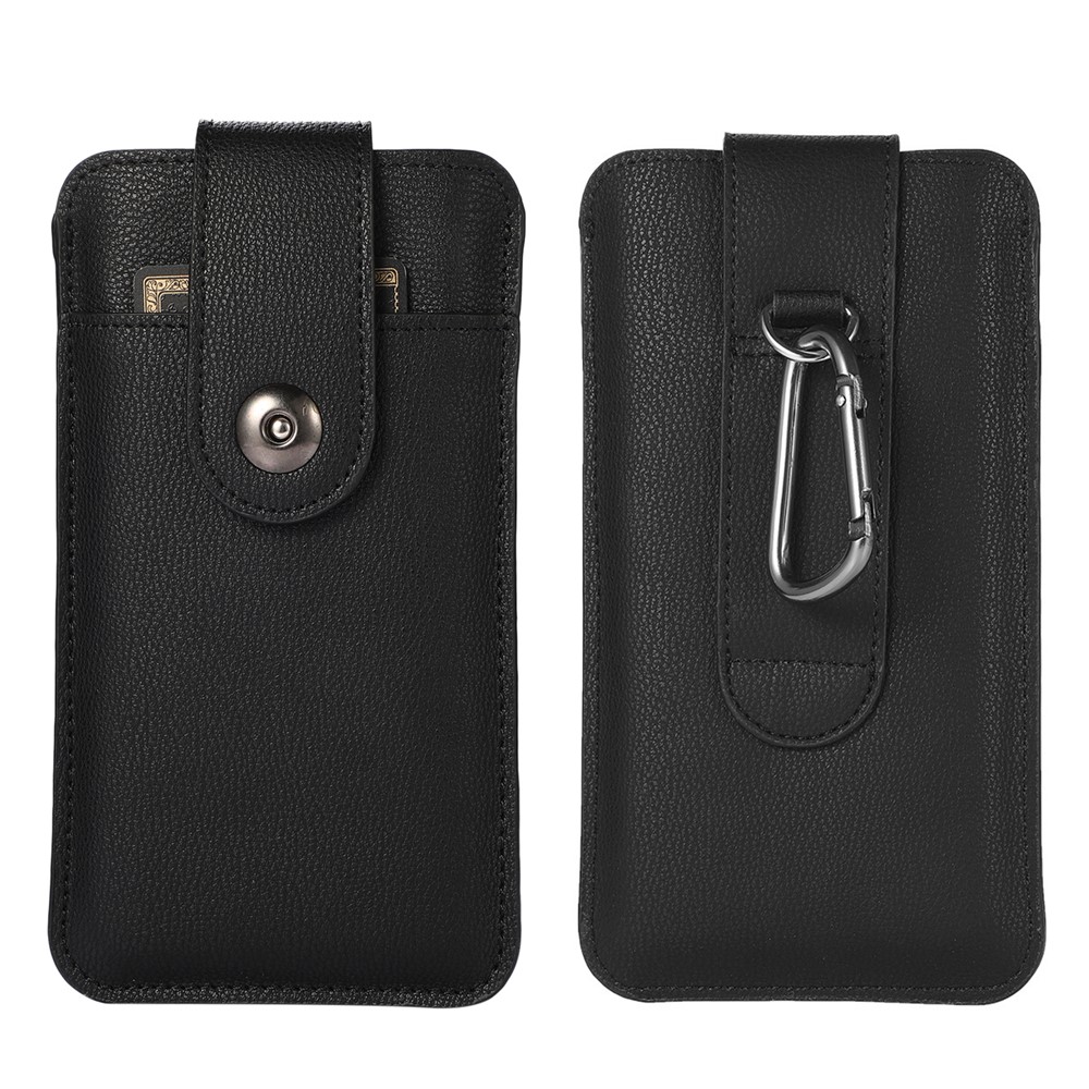 PU Leather Mobile Phone Protective Case Bag Holder with Card Slot, Inner Size 17.8x9.8 cm - Black-1
