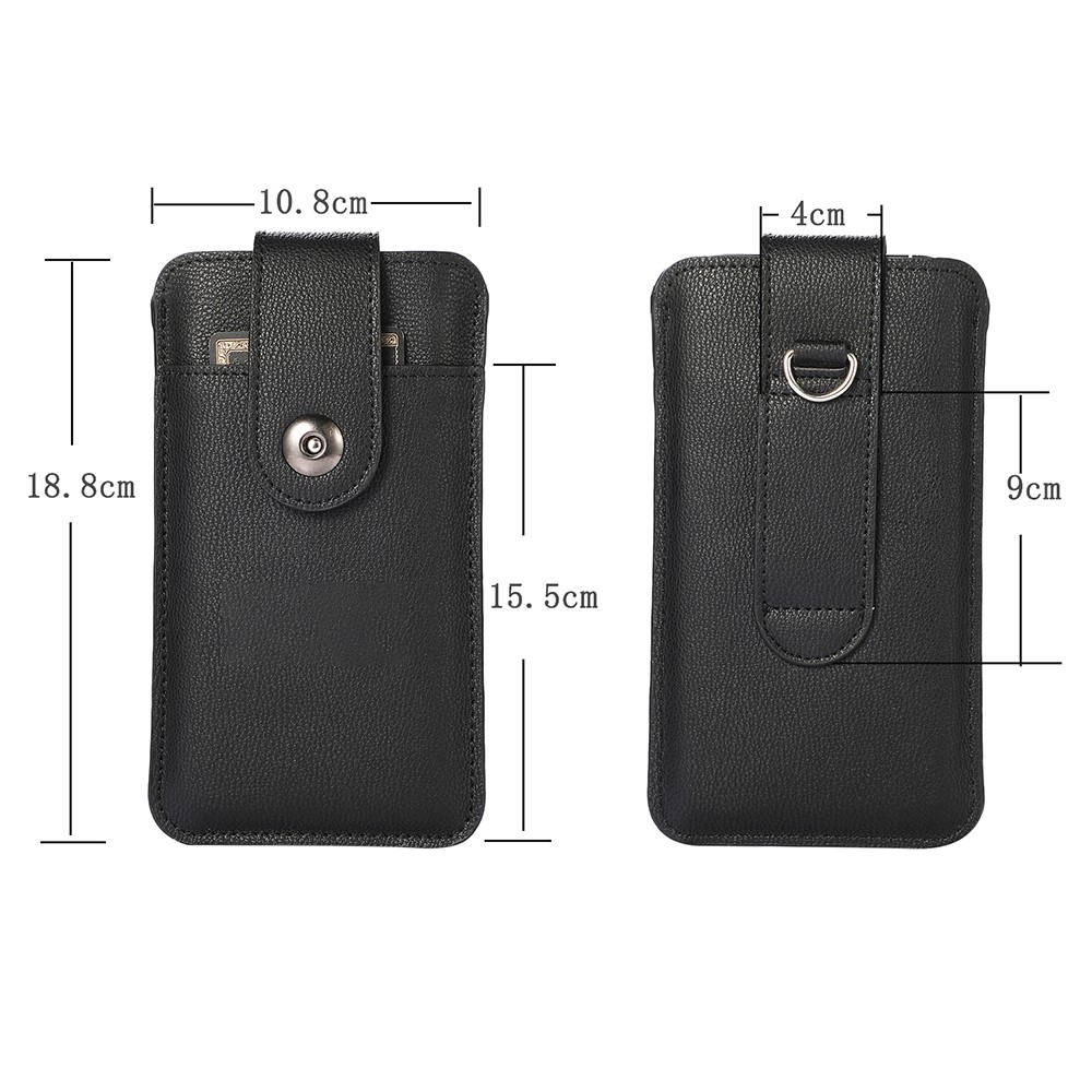 PU Leather Mobile Phone Storage Bag Case Protector Card Holder, Inner Size 18.8x10.8 cm - Black-4