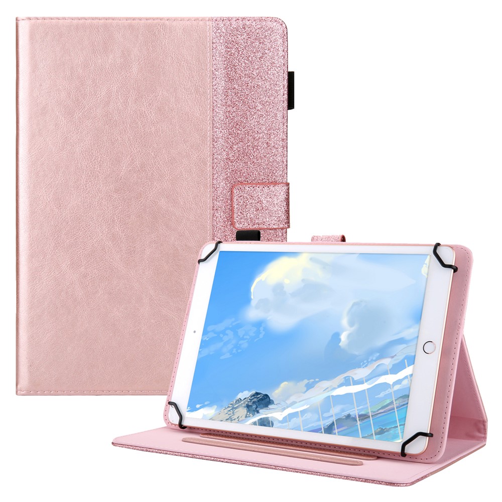 Glitter Bling PU Leather Tablet Case Shell Cover with Stand Card Slot for 10 inch Tablet - Rose Gold-1