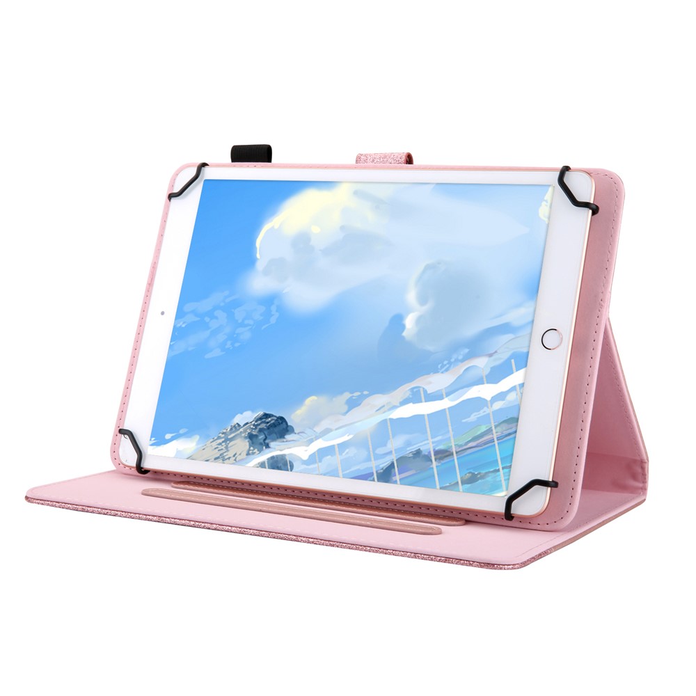 Glitter Bling PU Leather Tablet Case Shell Cover with Stand Card Slot for 10 inch Tablet - Rose Gold-3