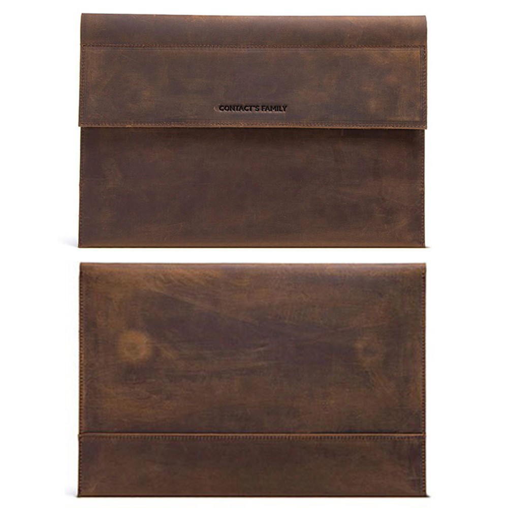 CONTACTS FAMILY Genuine Leather Tablet Protective Sleeve Case for iPad Pro 12.9-inch 2021/2020/2018/2017 - Coffee-1