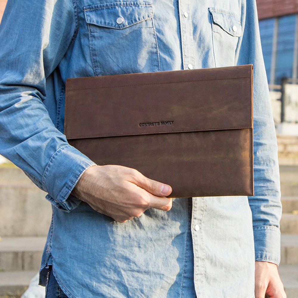 CONTACTS FAMILY Genuine Leather Tablet Protective Sleeve Case for iPad Pro 12.9-inch 2021/2020/2018/2017 - Coffee-10