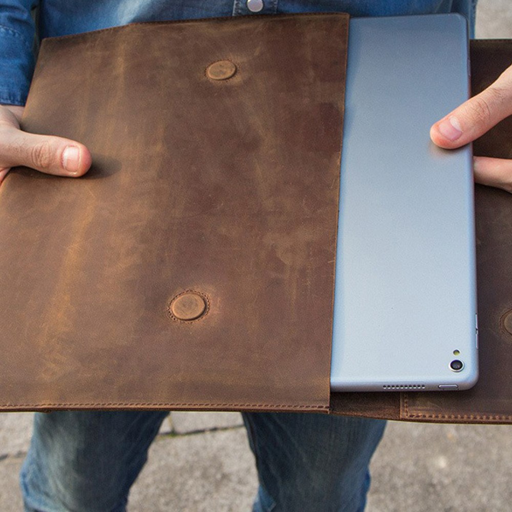 CONTACTS FAMILY Genuine Leather Tablet Protective Sleeve Case for iPad Pro 12.9-inch 2021/2020/2018/2017 - Coffee-11