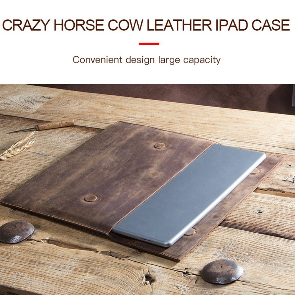 CONTACTS FAMILY Genuine Leather Tablet Protective Sleeve Case for iPad Pro 12.9-inch 2021/2020/2018/2017 - Coffee-3