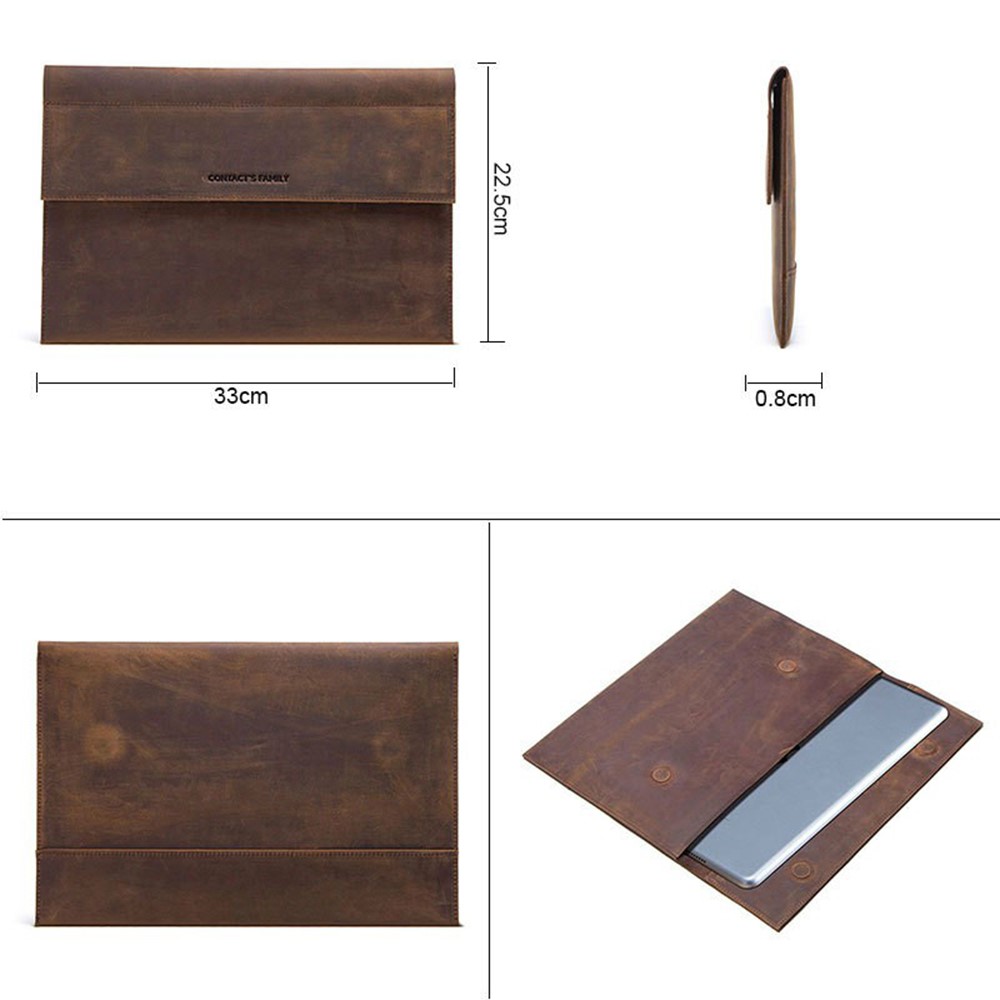 CONTACTS FAMILY Genuine Leather Tablet Protective Sleeve Case for iPad Pro 12.9-inch 2021/2020/2018/2017 - Coffee-9
