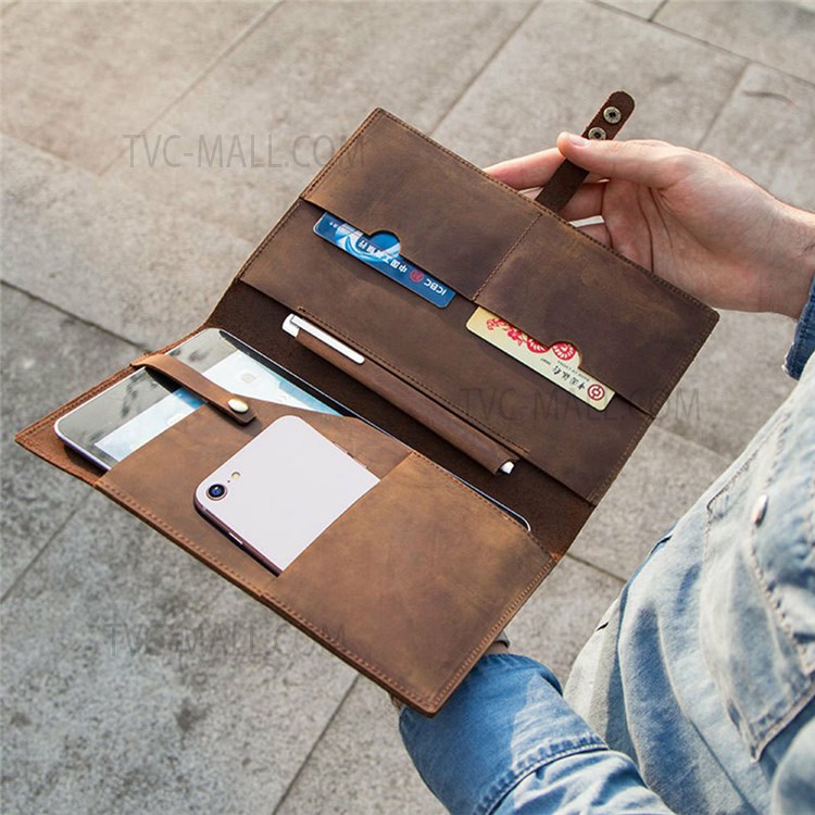 CONTACTS FAMILY Multifunctional Genuine Leather Tablet Cover Case Bag for iPad 9.7-inch (2017) / iPad 9.7-inch (2018) / iPad Air (2013) / iPad Air 2 / iPad Pro 9.7 inch (2016) - Coffee-13