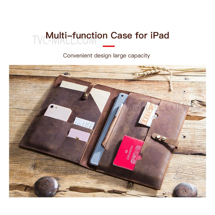 CONTACTS FAMILY Multifunctional Genuine Leather Tablet Cover Case Bag for iPad 9.7-inch (2017) / iPad 9.7-inch (2018) / iPad Air (2013) / iPad Air 2 / iPad Pro 9.7 inch (2016) - Coffee-2