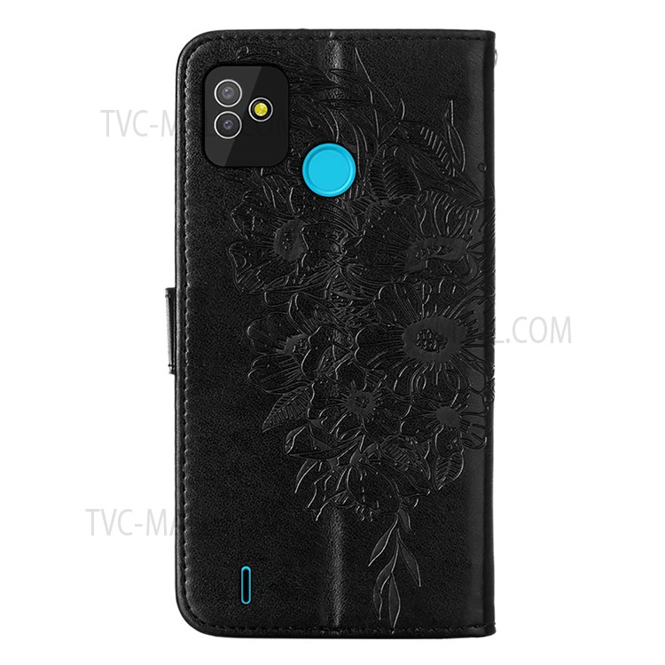 Flip Stand Imprinted Butterfly Flower Pattern PU Leather Wallet Dual-sided Magnetic Clasp Case with Strap for Tecno Pop 5 - Black-3