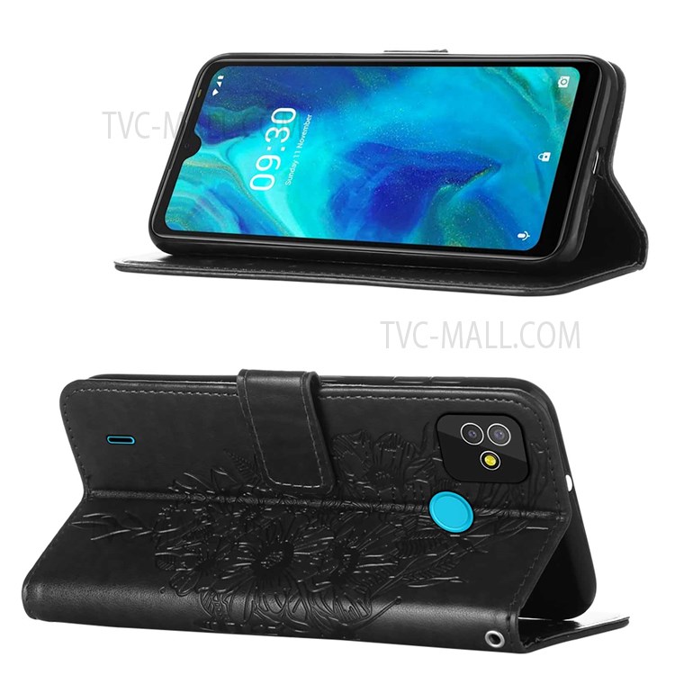 Flip Stand Imprinted Butterfly Flower Pattern PU Leather Wallet Dual-sided Magnetic Clasp Case with Strap for Tecno Pop 5 - Black-4