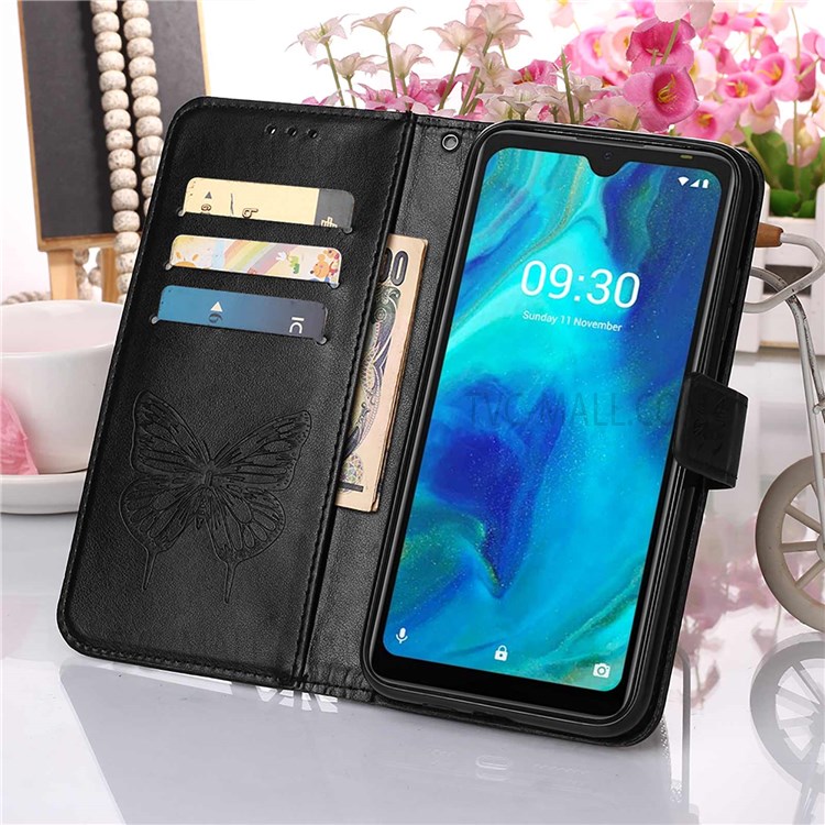 Flip Stand Imprinted Butterfly Flower Pattern PU Leather Wallet Dual-sided Magnetic Clasp Case with Strap for Tecno Pop 5 - Black-6