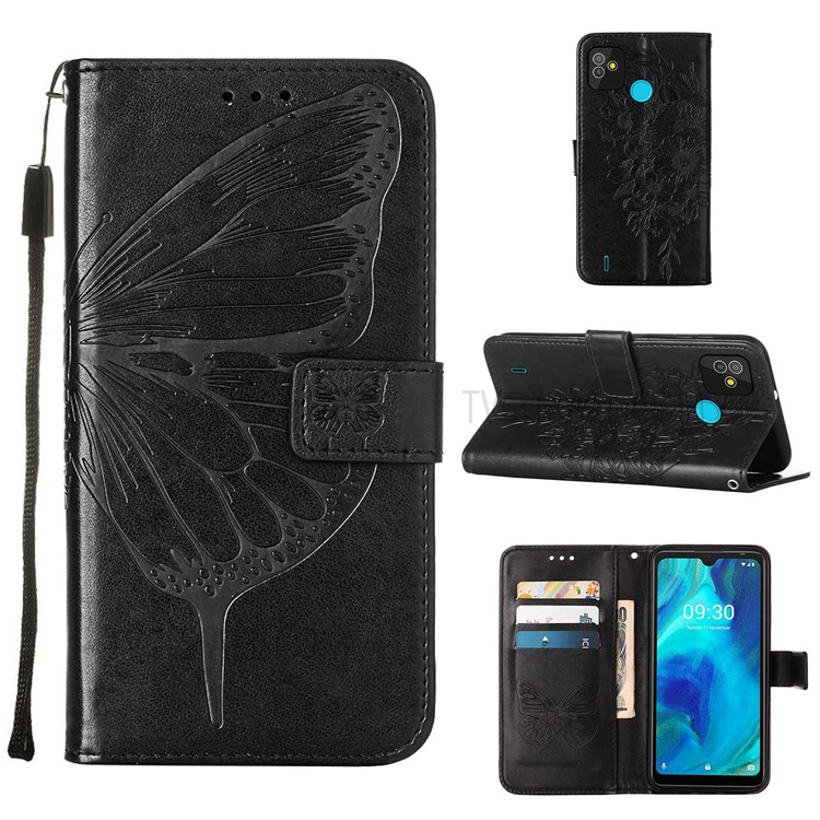 Flip Stand Imprinted Butterfly Flower Pattern PU Leather Wallet Dual-sided Magnetic Clasp Case with Strap for Tecno Pop 5 - Black-9
