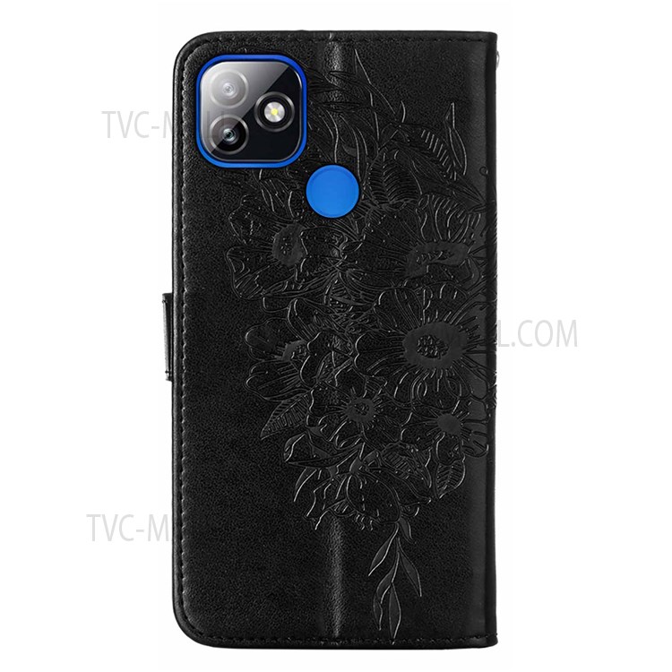 Dual-sided Magnetic Clasp Imprinted Butterfly Flower Pattern Flip PU Leather Wallet Stand Case with Strap for Infinix Itel P36 - Black-3