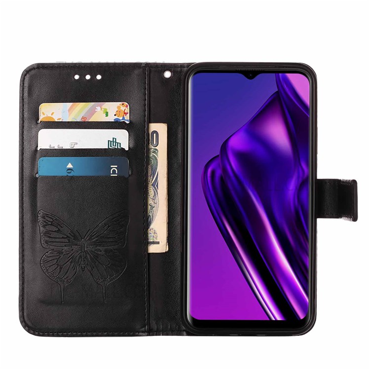 Dual-sided Magnetic Clasp Imprinted Butterfly Flower Pattern Flip PU Leather Wallet Stand Case with Strap for Infinix Itel P36 - Black-5