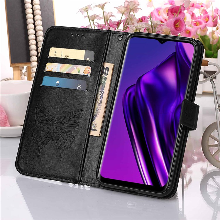 Dual-sided Magnetic Clasp Imprinted Butterfly Flower Pattern Flip PU Leather Wallet Stand Case with Strap for Infinix Itel P36 - Black-6