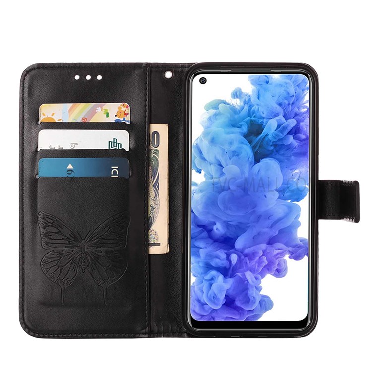 Collision Buffer Butterfly Flower Pattern Imprinted PU Leather Wallet Stand Flip Protective Case with Strap for Tecno Camon 16 - Black-6