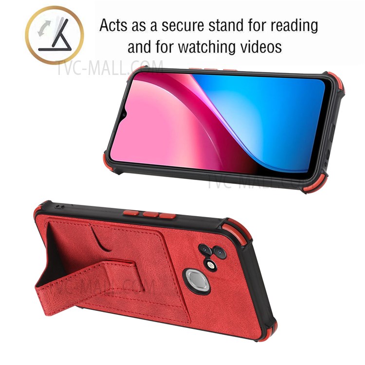 PU Leather Coated TPU Phone Case Drop-proof Four Corner Cushion Support Wireless Charging Card Slot Design Phone Cover with Kickstand for Infinix Hot 10i - Red-2