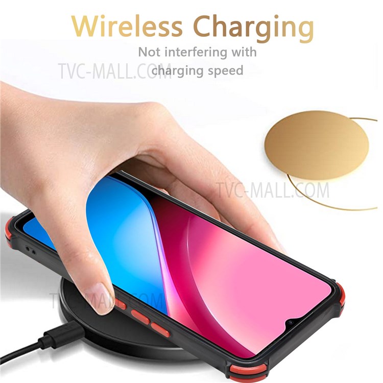 PU Leather Coated TPU Phone Case Drop-proof Four Corner Cushion Support Wireless Charging Card Slot Design Phone Cover with Kickstand for Infinix Hot 10i - Red-3