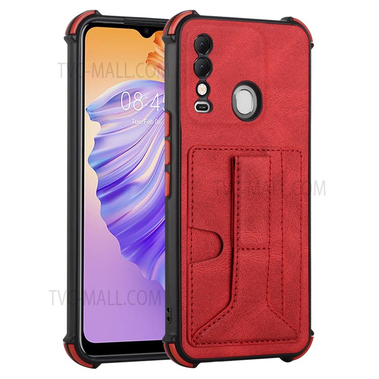 Practical Kickstand Drop-proof Four Corner Cushion Support Wireless Charging Card Slot Design PU Leather and TPU Cover for Tecno Spark 8 - Red-1