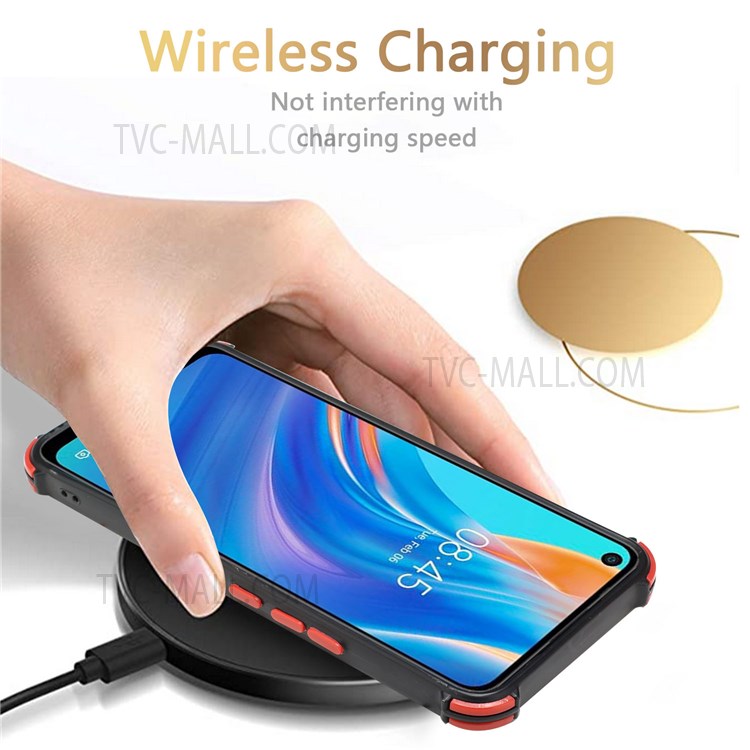 PU Leather Coated TPU Phone Case Drop-proof Four Corner Cushion Support Wireless Charging Card Slot Design Phone Cover with Kickstand for Tecno Spark 7 Pro - Red-3