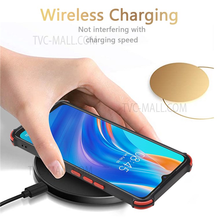 Drop-proof Four Corner Cushion Support Wireless Charging Card Slot Design PU Leather Coated TPU Cover with Kickstand for Tecno Spark 7/7T - Red-3