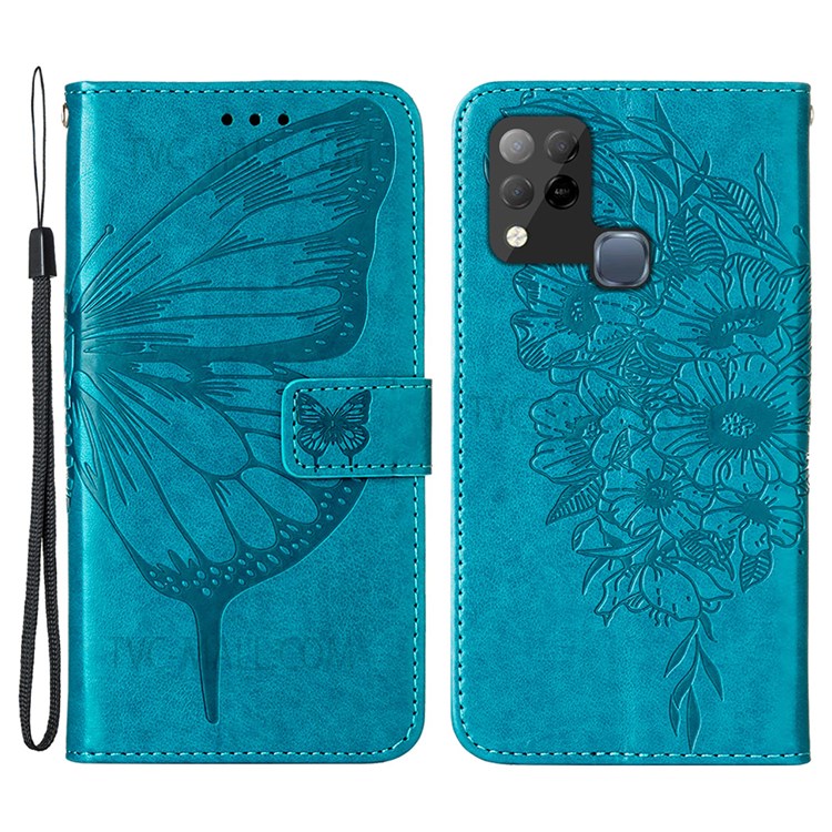 Scratch-resistant Flip Design Imprinting Butterfly Flower Pattern PU Leather Stand Wallet Case Phone Cover for Infinix Hot 10S - Blue-1