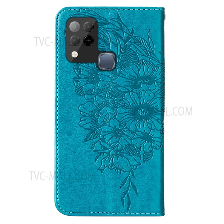 Scratch-resistant Flip Design Imprinting Butterfly Flower Pattern PU Leather Stand Wallet Case Phone Cover for Infinix Hot 10S - Blue-3