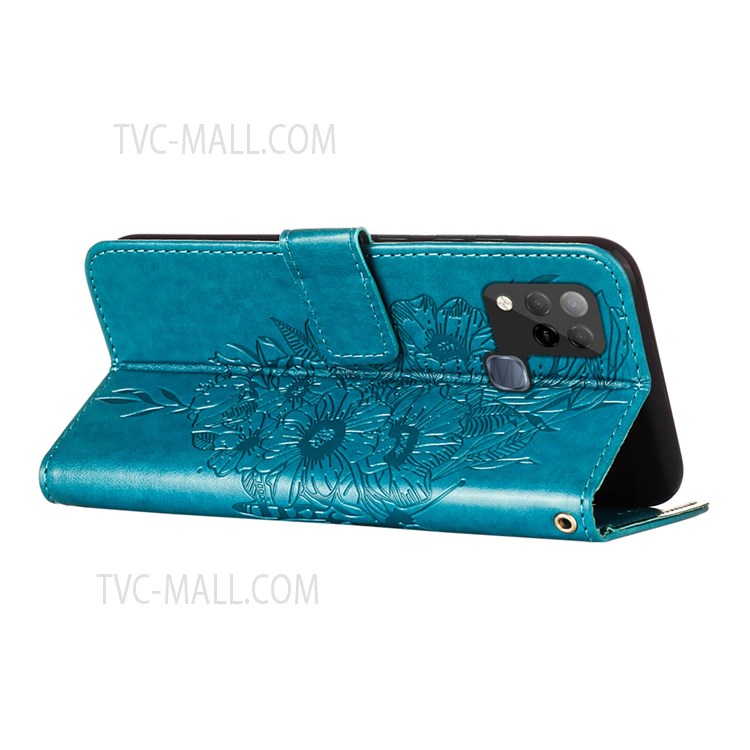 Scratch-resistant Flip Design Imprinting Butterfly Flower Pattern PU Leather Stand Wallet Case Phone Cover for Infinix Hot 10S - Blue-5