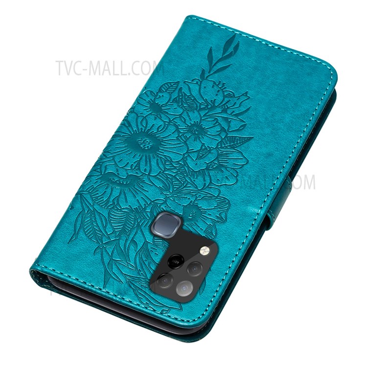 Scratch-resistant Flip Design Imprinting Butterfly Flower Pattern PU Leather Stand Wallet Case Phone Cover for Infinix Hot 10S - Blue-6