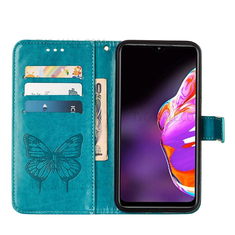 Scratch-resistant Flip Design Imprinting Butterfly Flower Pattern PU Leather Stand Wallet Case Phone Cover for Infinix Hot 10S - Blue-7