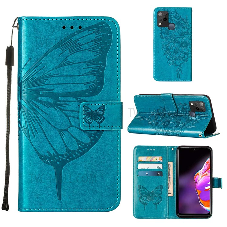 Scratch-resistant Flip Design Imprinting Butterfly Flower Pattern PU Leather Stand Wallet Case Phone Cover for Infinix Hot 10S - Blue-8